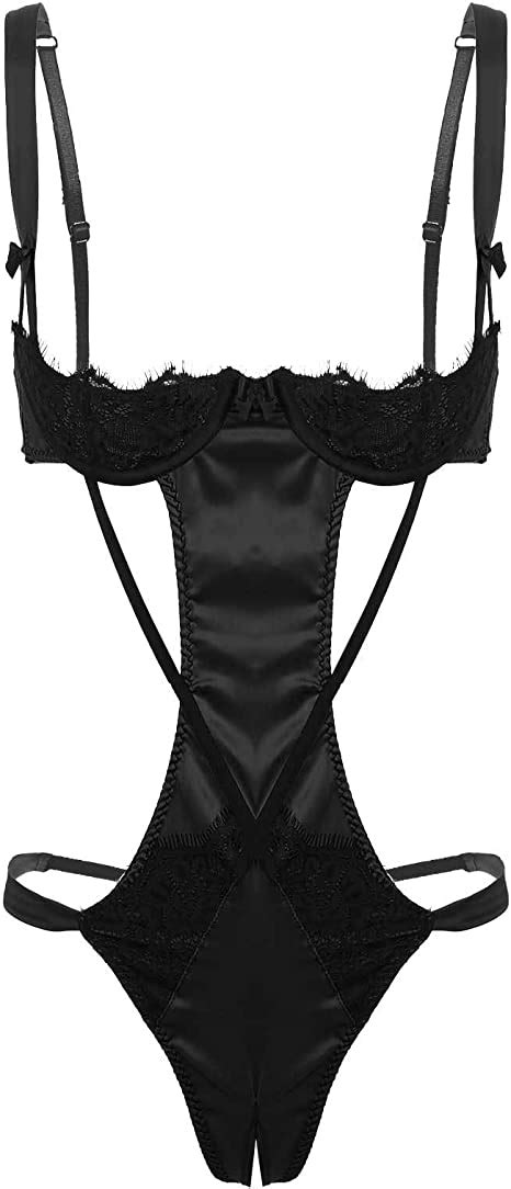 Inlzdz Womens One Piece Lace 14 Cups Bra Crotchless Thong Teddy