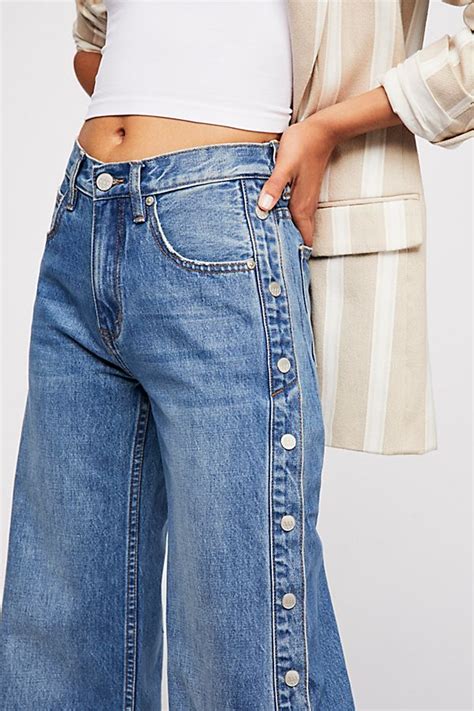 Zee Gee Why Sweeper Snap Wide Leg Jeans Free People