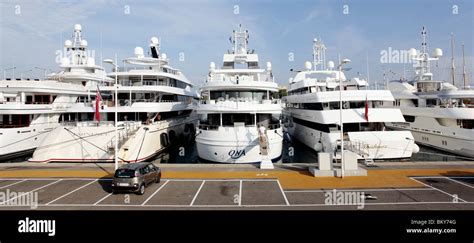 Luxury Super Yachts Moored In Port Vauban Antibes France Stock Photo