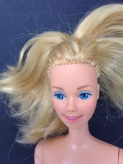 Vintage Nude Barbie Doll Blonde Hair Up Pony Tail Blue Eyes Bendable