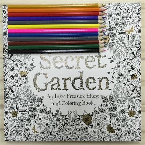 Secret Garden Coloring Book Adult Coloring Book Hand Drawn Pencils 12 Pcs Relieve Stress