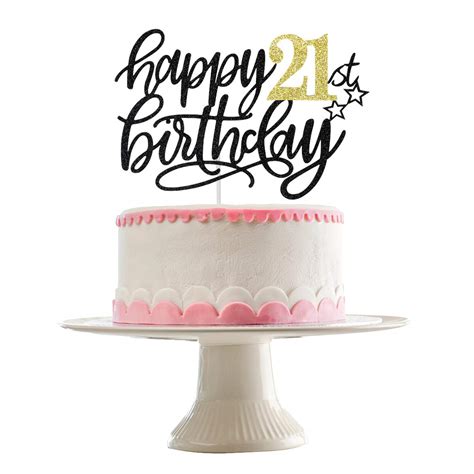 Buy Happy 21st Birthday Cake Topper Black And Gold Glitter 21st Birthday