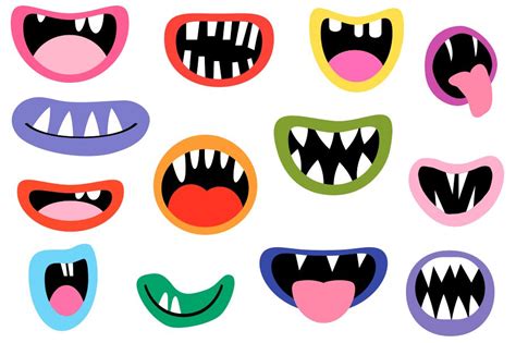Spooky Monster Mouths Clipart Halloween Teeth Lips Tongues Illustrations Design