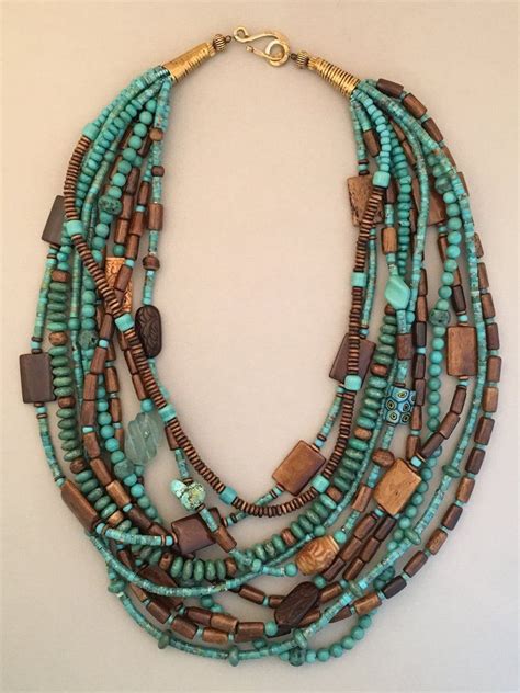 Multi Strand Long Turquoise Statement Necklace Turquoise Statement