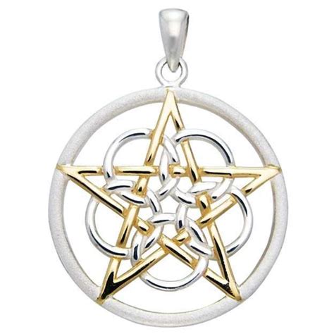 Textured Silver And Gold Pentagram Pendant Pagan Jewelry Wicca