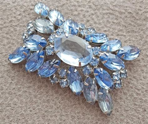 Large Baby Blue Rhinestone Brooch 1960s Toinettes Vintage Clothing
