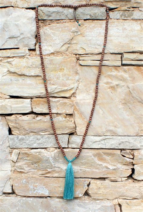 Necklace Wood And Turquoise Beads Tassel Necklace Jewelry Gift For