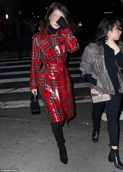 Bella Hadid Keeps A Low Profile In Plaid Coat In New York Daily Mail