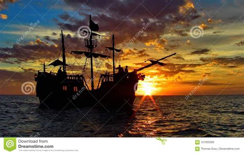 Pirate Ship In The Caribbean Sea Stock Photo Image Of