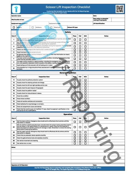 Scissor Lift Inspection Checklist Downloadable And Easy To Use