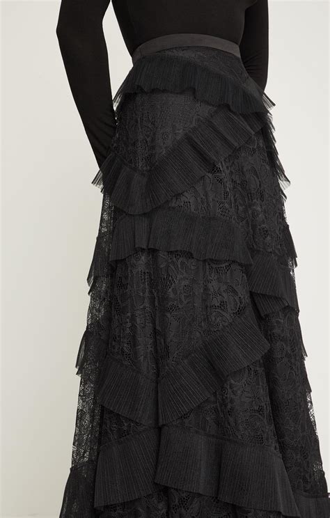 Bcbgmaxazria Bcbg Lace Ruffled Maxi Skirt In Black Lyst