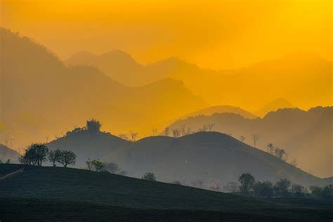 Vietnam Sunrise Dawn Morning Mountains Landscape Beautiful