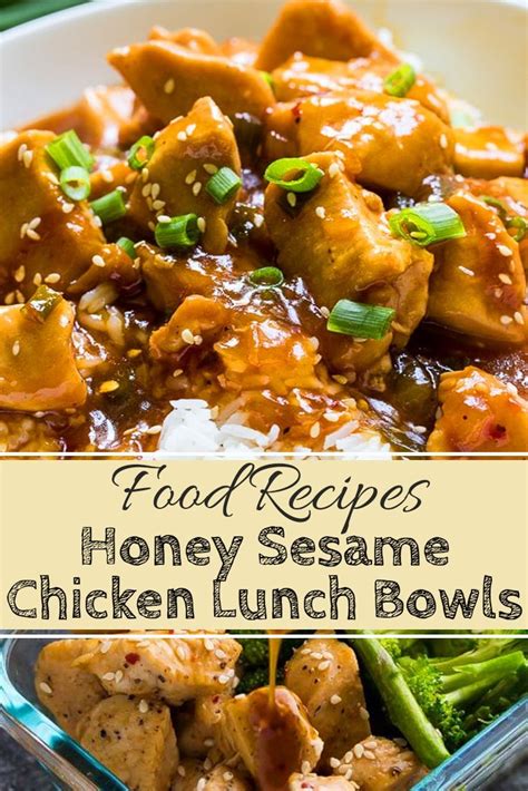 Healthy sesame chicken and broccoli bowls & asian sesame chicken salad. Honey Sesame Chicken Lunch Bowls | Chicken Recipes Healthy, Chicken Recipes Easy, Chicken ...