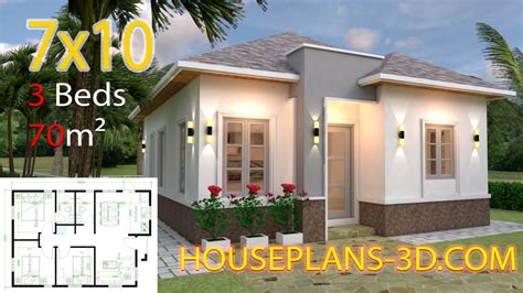 House Design 7x10 With 3 Bedrooms Hip Roof House Plans 3d