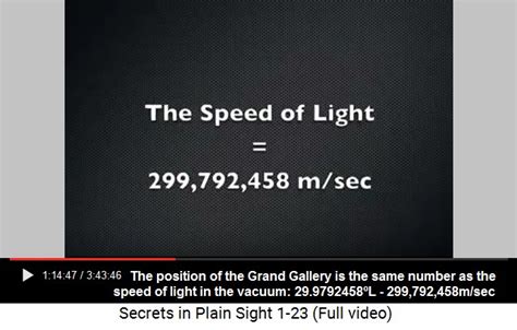 And it turns out that a measurement of light's speed made in a uniformly accelerated frame directly by someone who is very close to the light will return the inertial value of c—although that observer must be close to the light to measure this value. 8. Great Pyramid of Giza 29.9792458º - 9. 7:11 - 10. 864 ...