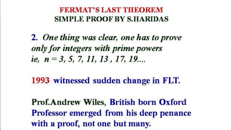Fermats Last Theorem Simple Proof General By Sharidas Youtube
