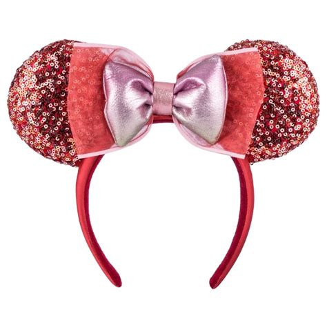 Minnie Mouse Sequined Ear Headband With Bow For Adults Pink Sparkle