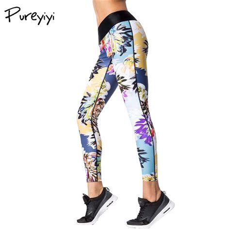 pureyiyi sexy women sporting leggings fitness workout trousers floral printed push up legging
