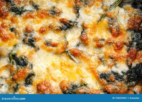Close Up Of Homemade Baked Spinach With Cheese Stock Image Image Of Creativity Detail 195039581