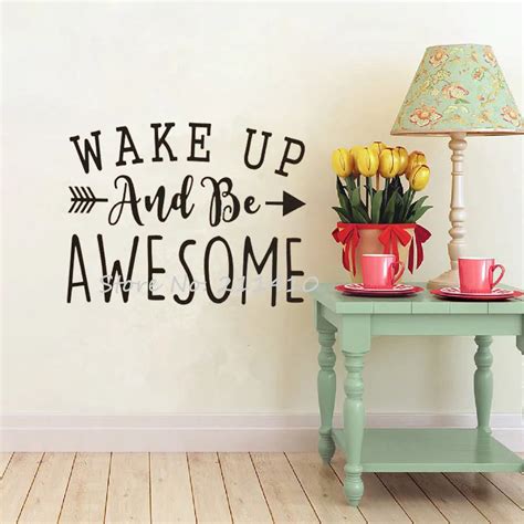 Inspirational Wall Decal Quotes Wake Up And Awesome Wall Stickers Home Decor Living Room Custom