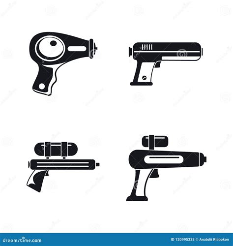 Squirt Gun Water Pistol Icons Set Simple Style Stock Vector Illustration Of Game Emblem
