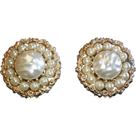 Kramer Faux Pearl And Rhinestone Earrings Earrings Vintage Jewelry