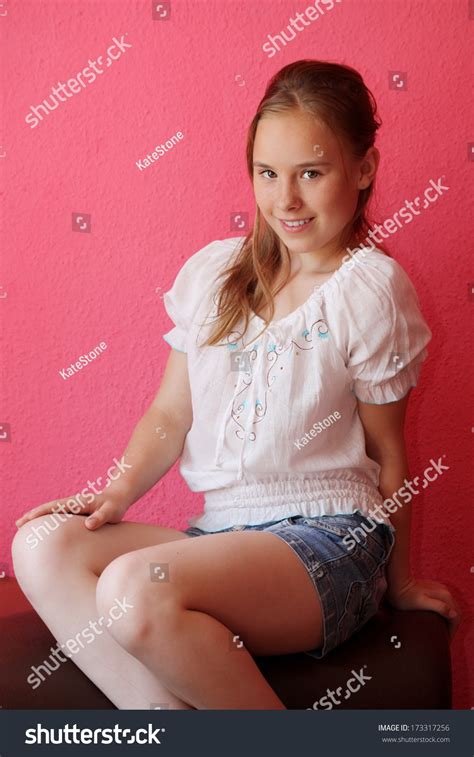 Beautiful Blondhaired 13years Old Girl Portrait Stock Photo 173317256