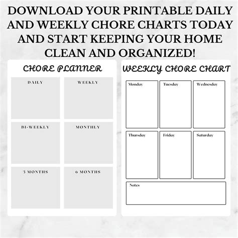 Chore Chart Printable Cleaning Schedule Daily Duties Etsy