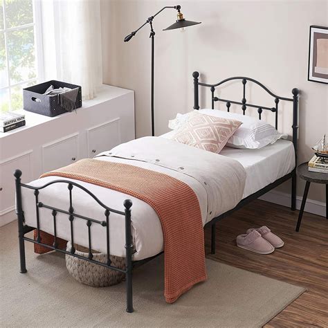 Katkuca Twin Size Metal Bed Frame With Headboard And Footboard For Bedroom Black