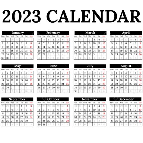 Simple Design Black 2023 Calendar Minimalist Kalender Calendar 2023