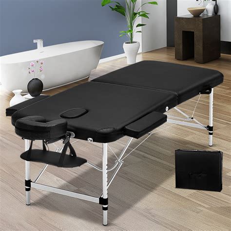 Livemor 2 Fold Portable Aluminium Massage Table Black