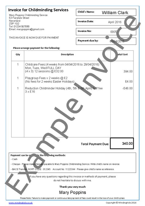 Invoice Templateadvanced Paymentexample Mindingkids