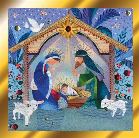 Box Of 6 Nativity Scene Luxury Hand Finished Christmas Cards Cards