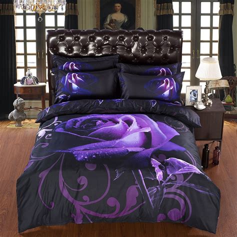 pcs set modern luxury purple rose  black  bedding set double