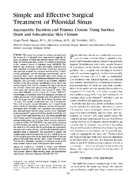 Pdf Simple And Effective Surgical Treatment Of Pilonidal