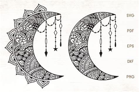 Floral Crescent Moon Svg Zentangle Moon Svg 819472 Illustrations