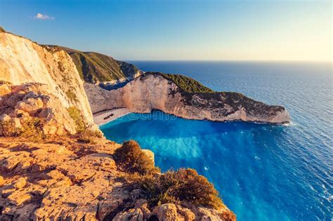 Navagio Shipwreck Beach In Zakynthos Greece At Sunset Stock Image
