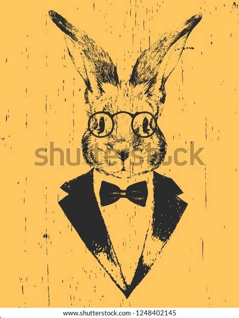 Portrait Rabbit Suit Hand Drawn Illustration Stock Vector Royalty Free