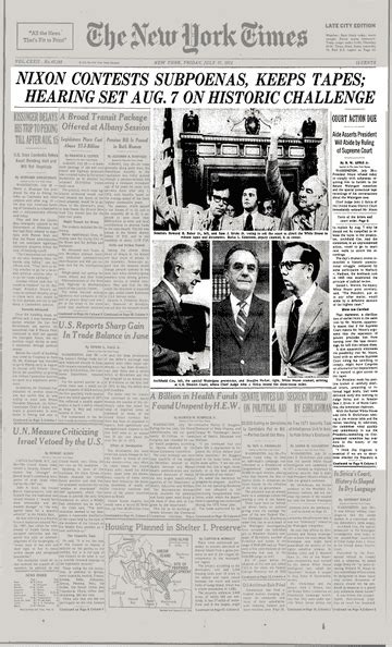 Nixon Contests Subpoenas Keeps Tapes Hearing Set Aug 7 On Historic