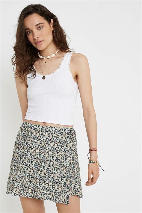 Uo Mint Ditsy Floral Wrap Mini Skirt Mini Skirts Wrap Skirt Ditsy Floral
