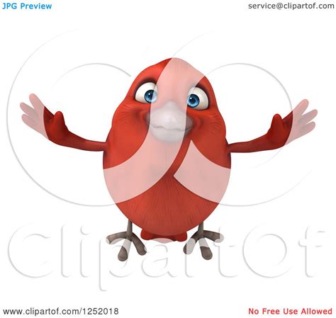 Clipart Of A 3d Happy Red Bird Flying Royalty Free Illustration By