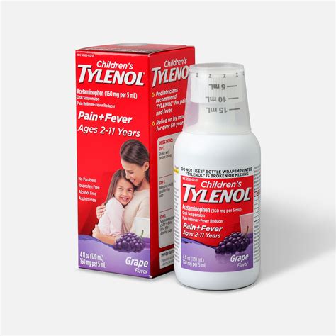 Childrens Tylenol Fever Reducer And Pain Reliever Ages 2 11 Grape