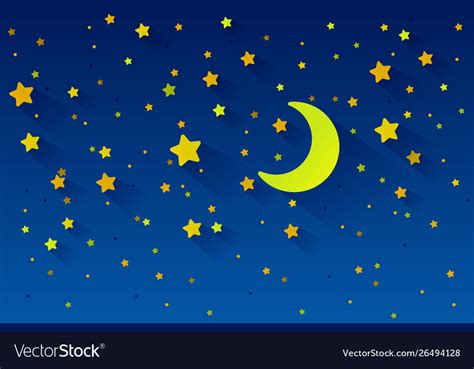 Crescent Moon Stars And Clouds On Midnight Vector Image