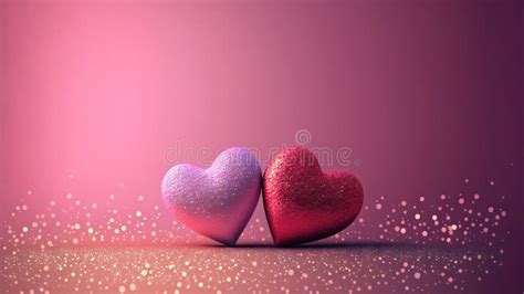 Two Pink Hearts With Nice Glittery Texture Details On Empty Background