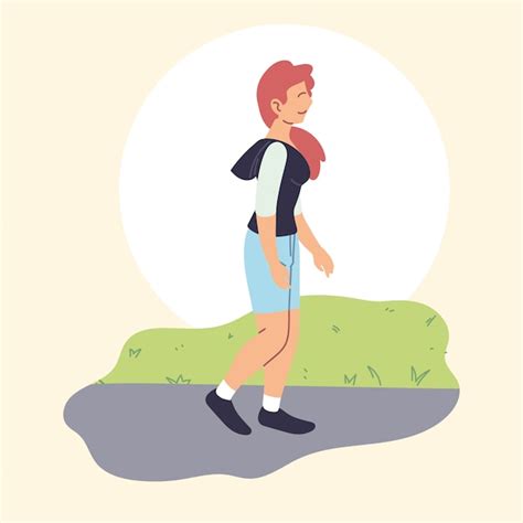 Mujer Caminando En El Parque Actividad Al Aire Libre Vector Premium