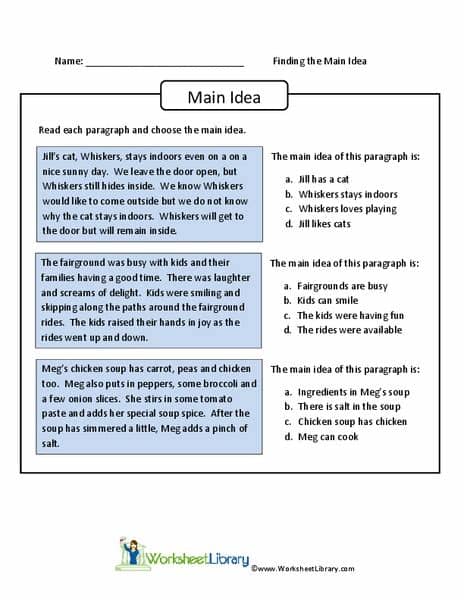 Finding the Main Idea Worksheet for 4th - 6th Grade ...