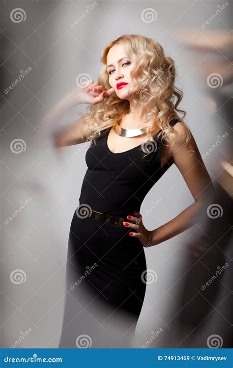 Beautiful Woman Model Posing In Elegant Dress Stock Image Image Of