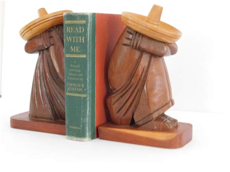 Pair Of Hand Carved Wooden Bookends Mexican Sleeping Man And Women In