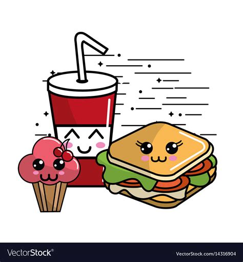 Kawaii Fast Food Icon Adorable Expression Vector Image