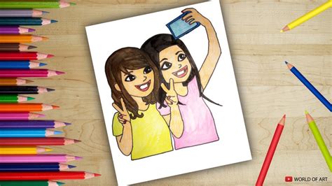 How To Draw Selfie Girls Drawing Step By Step Best Friends Drawing Youtube